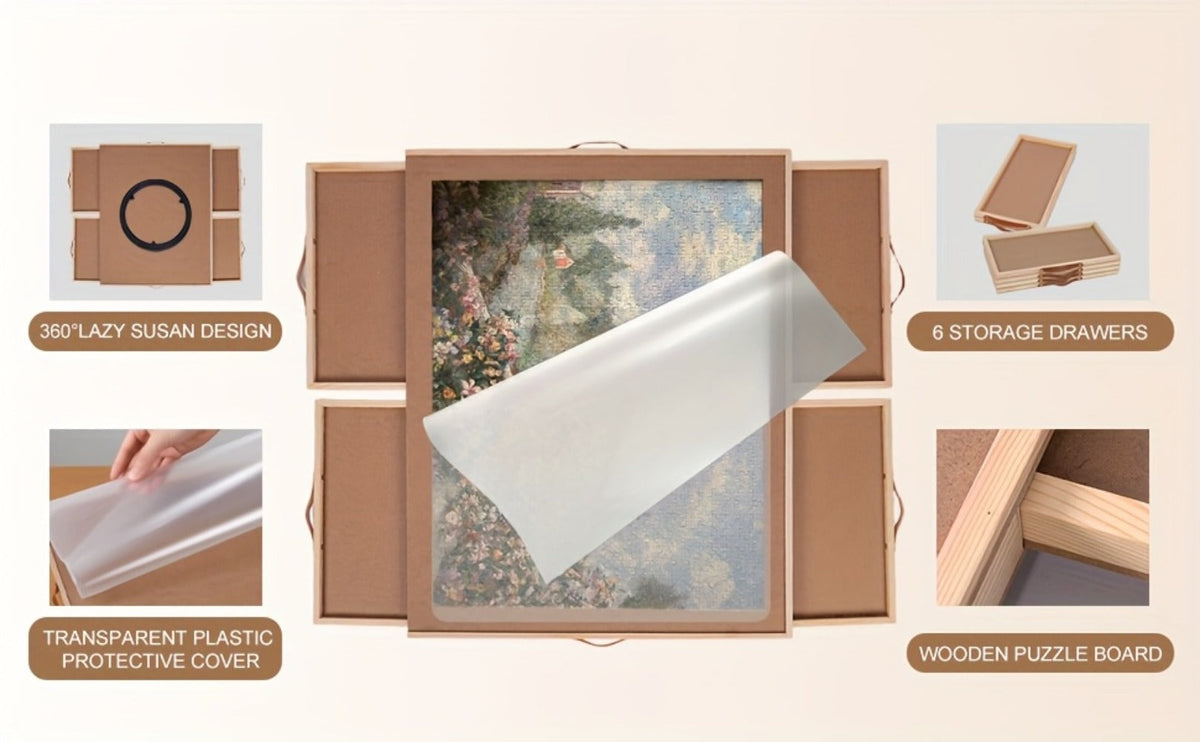 Rotating Wood-Look Puzzle Board with Six Sorting Drawers, Clear Cover and 35 x 27-Inch Surface — image 8