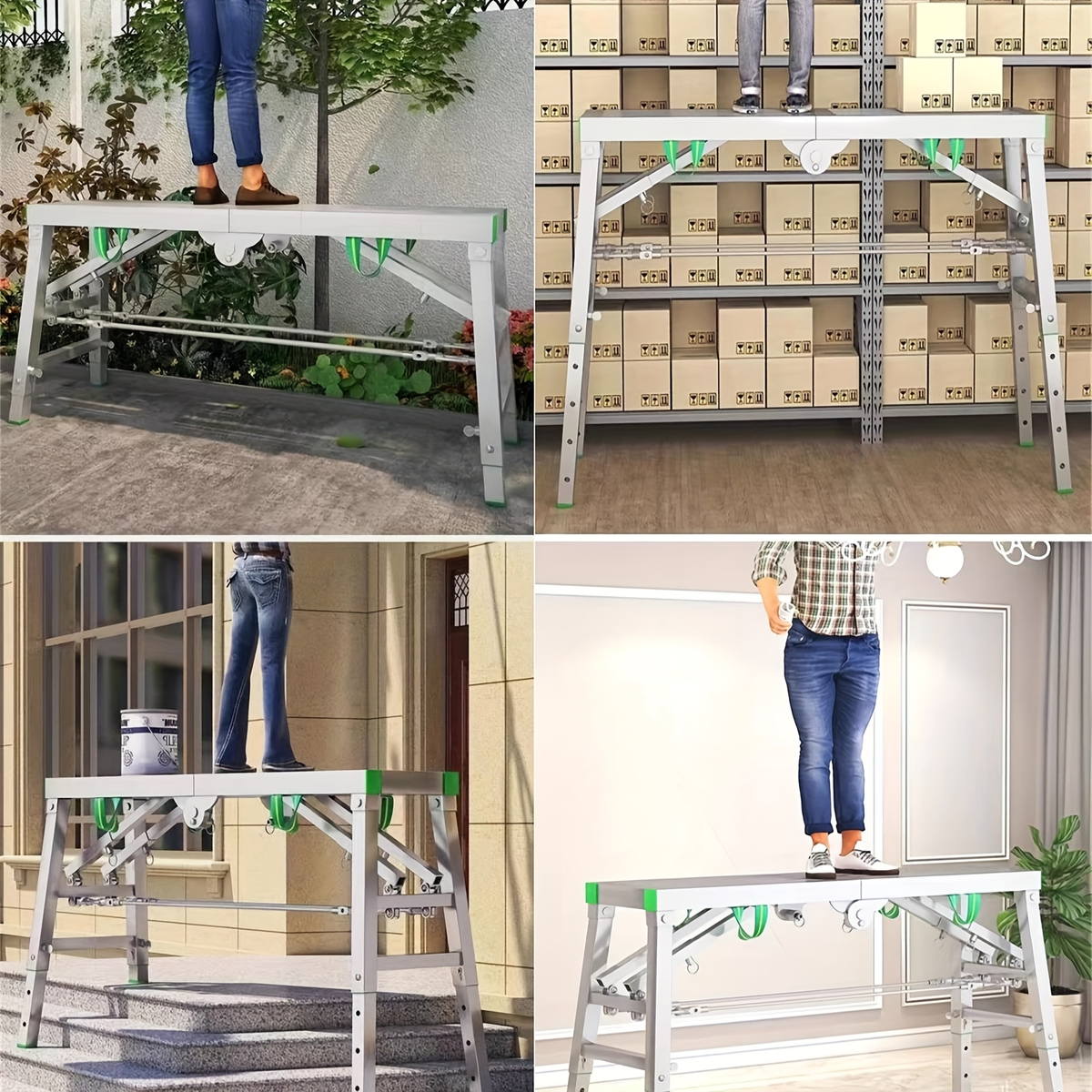 Scaffolding Work Platform Folding Steel Step Ladder Adjustable Height Portable Drywall Bench for Garden, Patio and Yard Use —