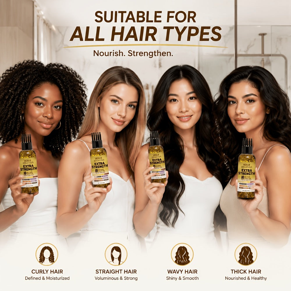 Hair Growth Oil 10-in-1 Botanical Herbal Blend Batana Rosemary Fenugreek Castor Red Onion Ginseng Turmeric Pumpkin Seed Nouri