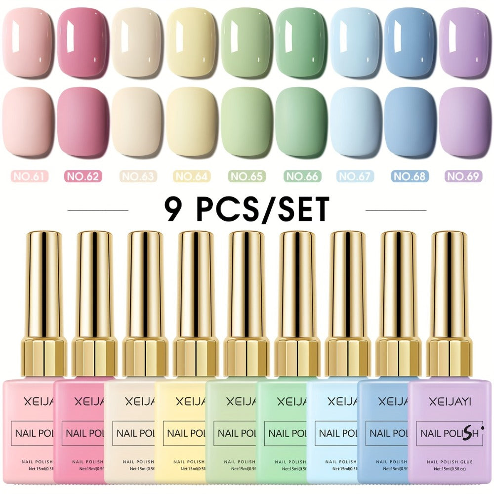 Gel Nail Polish 9-Color Macaron Pastel Set in Square Bottles with High-Saturation Finish and UV/LED Cure for Nail Art — image