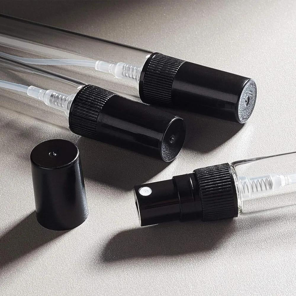 Mini Glass Spray Bottles 5ml 50 Pack Fine Mist Atomizer Refillable Black UV Glass Travel Perfume Bottles for Perfume Cologne 