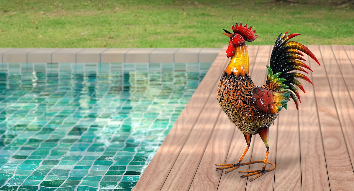 Metal Rooster Garden Stake Colorful Farmhouse Chicken Sculpture Outdoor Lawn Yard Decor Art Ornament Housewarming Gift 19 Inc