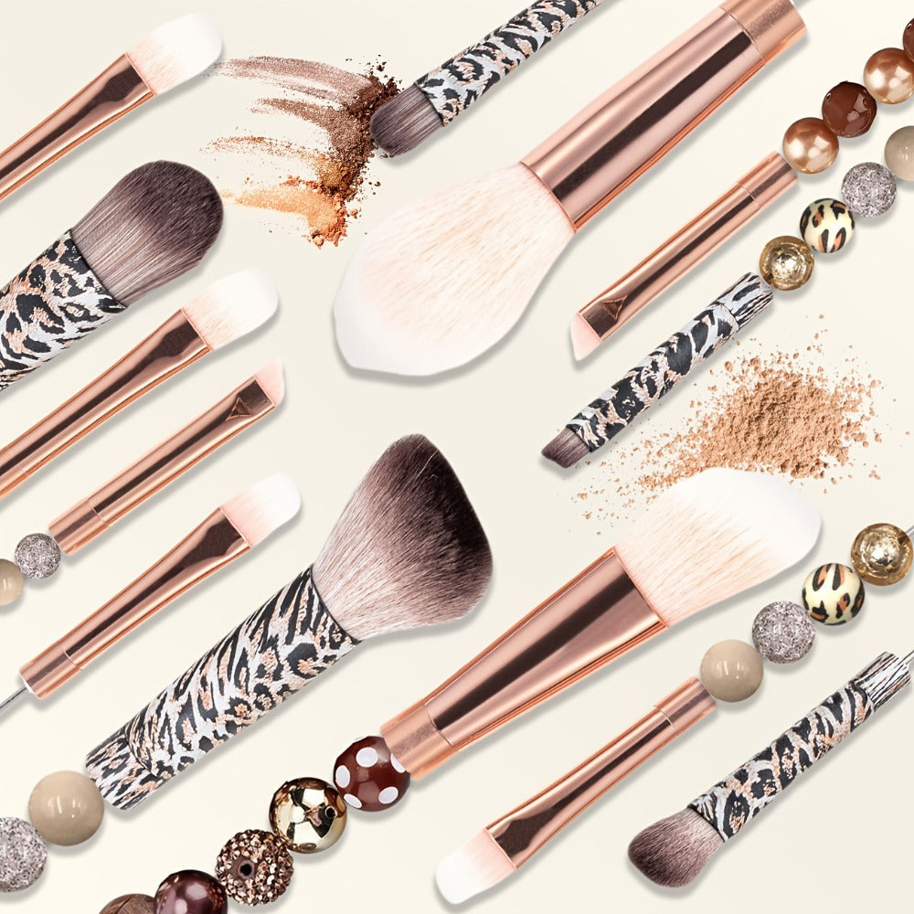 Makeup Brush Set, 15-Piece Bead-Ready Metal Handle Collection with Powder, Blush, Eyeshadow and Angled Brush Shapes — image 3