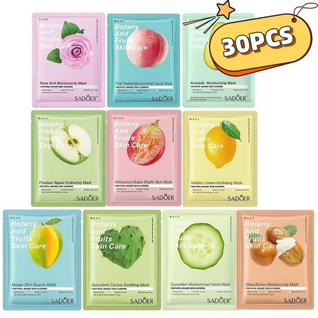Thirty-Piece SADOER Sheet Mask Assortment with Individually Packed Fruit and Rose Pouch Labels — image 9