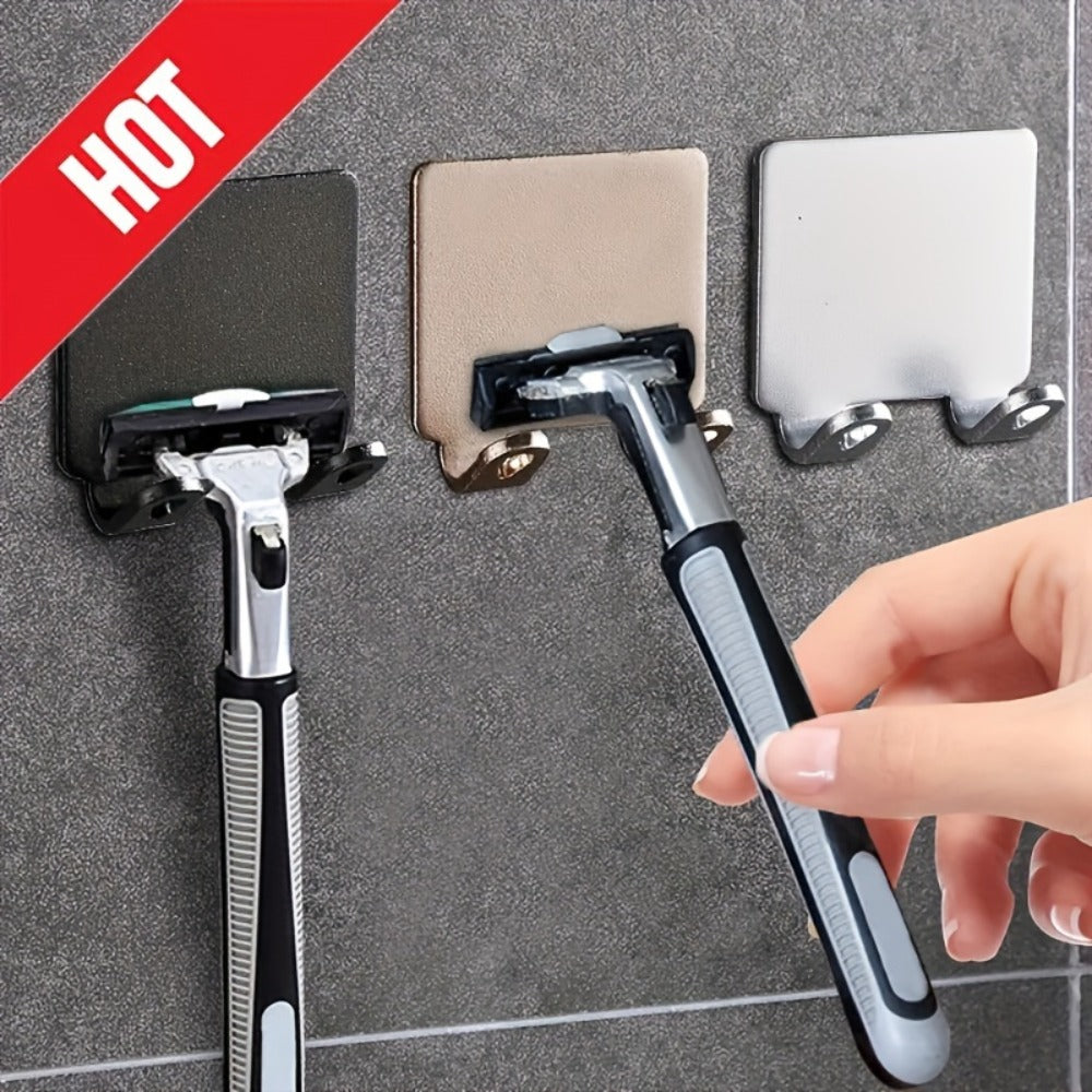 Wall-Mounted Razor Holder 5-Piece Set with Twin Hooks, Adhesive Backing and Silver or Black Options — image 10