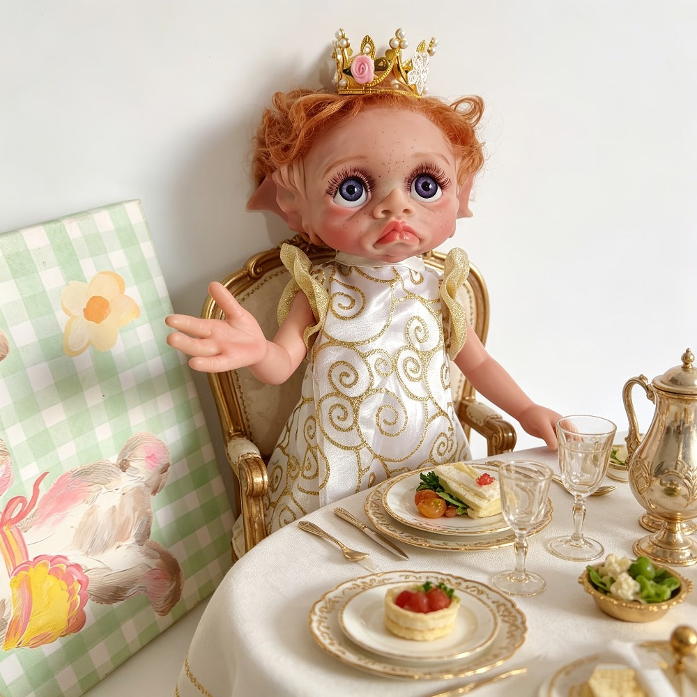 Fairy Elf Reborn Doll 15 Inch Vinyl Full Body Hand-Painted Collectible Art Doll with Wavy Hair & Crown — image 7