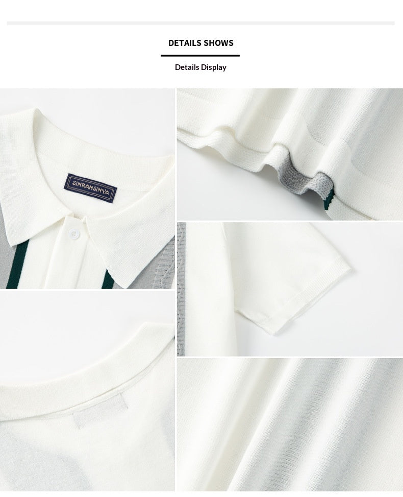 Summer New Men's Knitted Lapel Casual Striped Polo Shirt