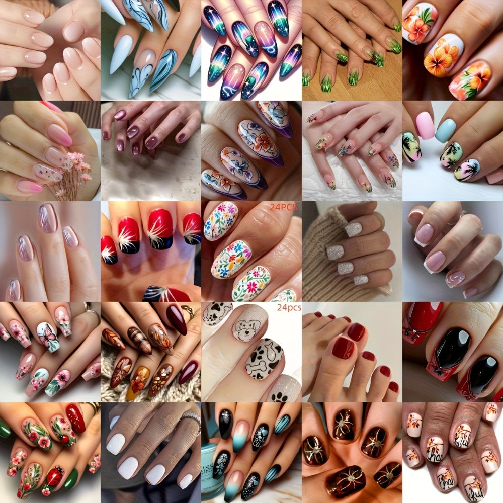 Press On Nails 216-Piece Nine-Set Random Mixed-Color Rhinestone Glossy Middle-Length Collection — image 6