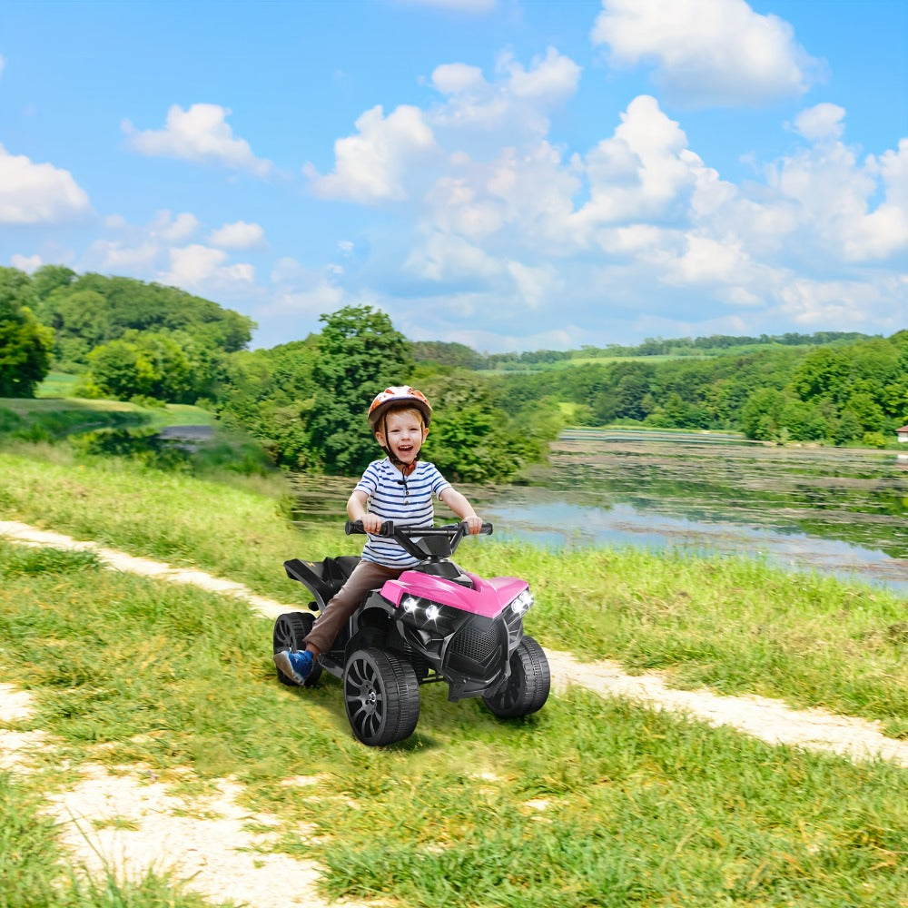 6V Kids Electric Quad ATV Ride-On 4-Wheeler with Headlights Foot Pedal Accelerator Treaded Anti-Slip Tires 1.86 MPH Outdoor B
