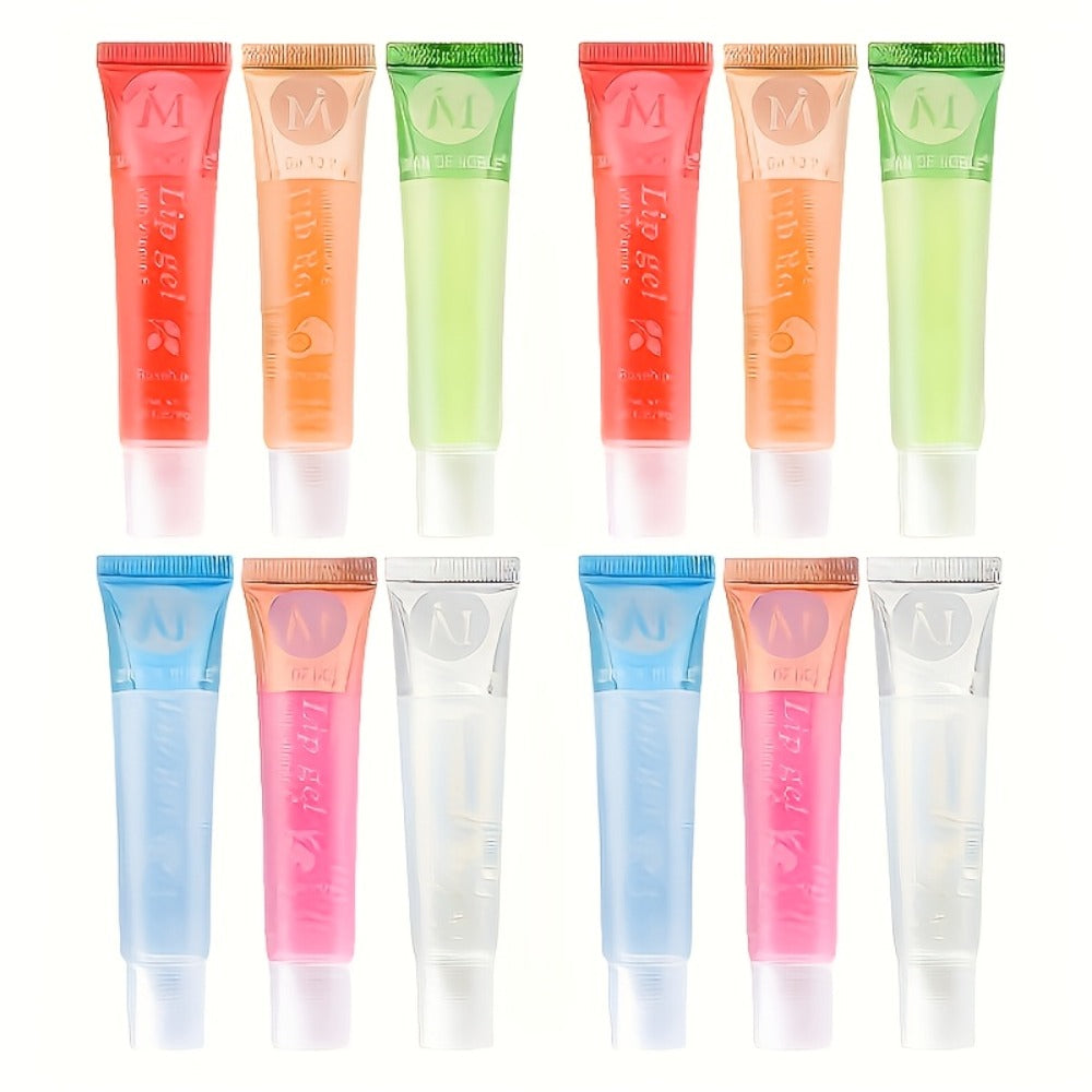 Lip Oil Set 12 Piece Clear Lip Gloss Plant Squalene Plumping with VE Rosehip Argan Mint Aloe, for Makeup, Travel and Everyday