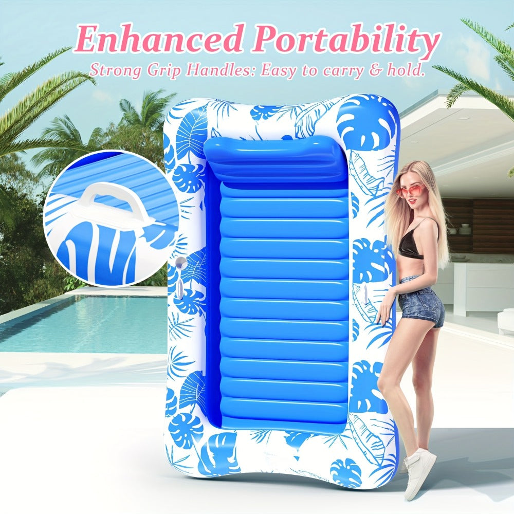 Blue-and-White Inflatable Pool Mattress with Removable Headrest, Cup Holder and 83.5 x 52.4-Inch Base — image 6