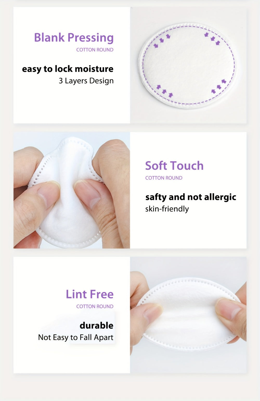 Makeup Remover Pads 600 Count Soft Hypoallergenic Lint-Free Cotton Rounds 360 Locking Edge Unscented Absorbent Disposable Fac