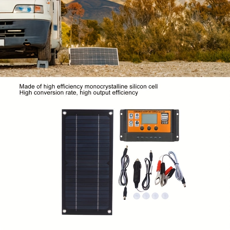 Solar Panel Kit Monocrystalline High Efficiency with 100A Charge Controller Extension Cable Battery Clip Complete Off-Grid Sy