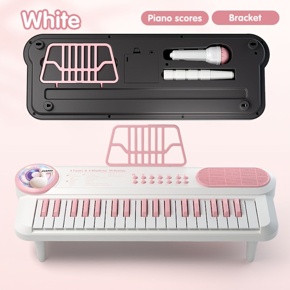 Kids Electronic Keyboard Piano Toy 37-Key White, Multi-Function Beginner Musical Instrument with Microphone — image 3