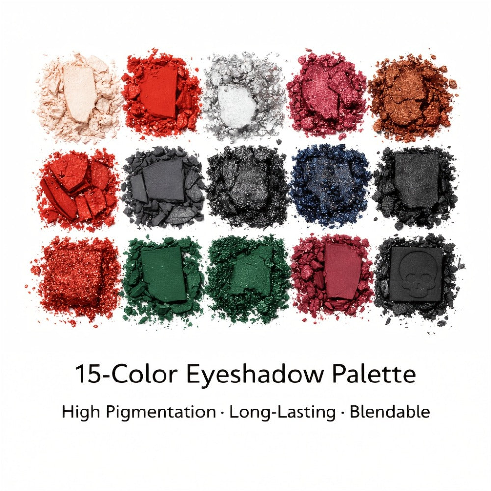 Eyeshadow Palette 15-Shade Dark Gothic Color Mix with Matte, Shimmer and Glitter Finishes in Black Case — image 11