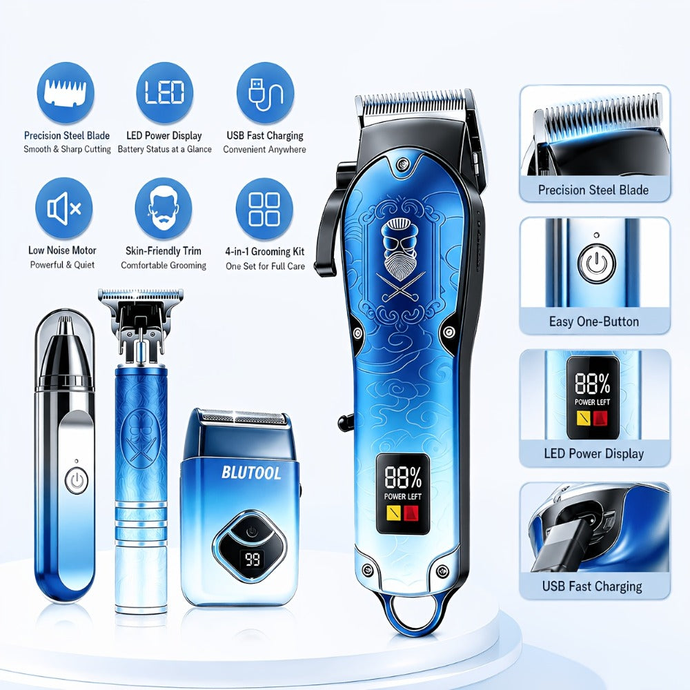 Men's Grooming Kit Hair Clipper & Electric Shaver USB Rechargeable Cordless LED Display – Precision Beard Trimmer Face Shaver