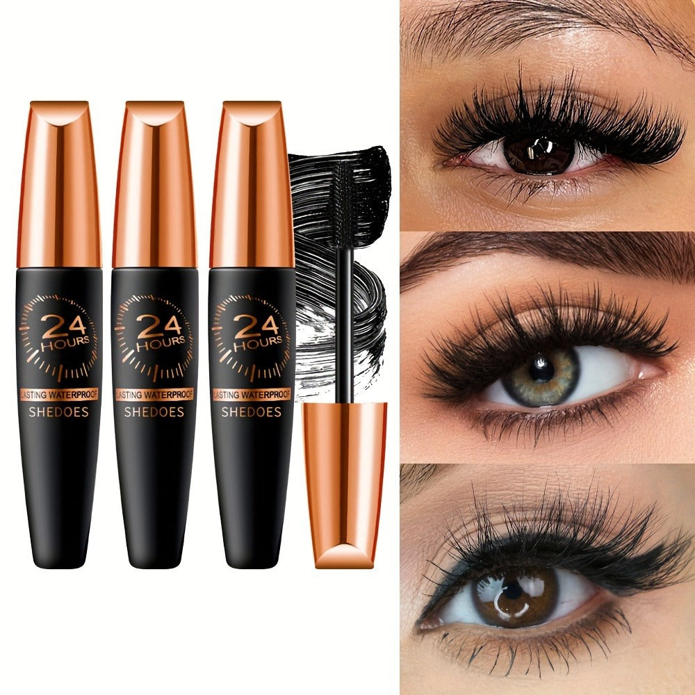 Black Mascara Three-Piece Set with Tapered Tubes, Copper-Color Caps and Black Bristle Applicator Wands — image 1