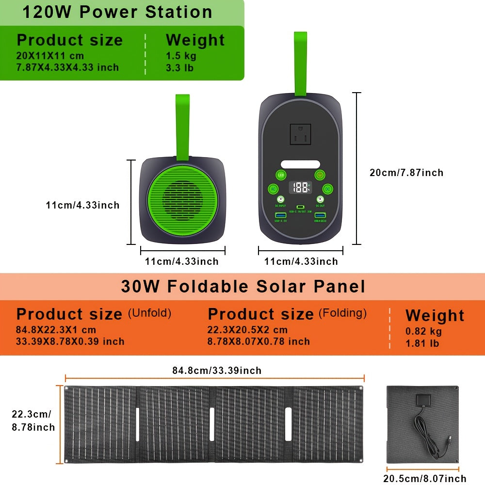 Power Station with Solar Panel, 99.84Wh 120W LiFePO4 Unit with 30W Foldable Solar Panel and Five Outputs — image 3