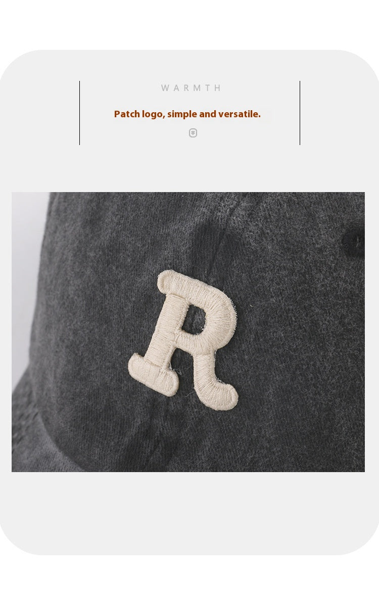 Washed Letter R Stick Ball Cap Casual Patch Sun Hat
