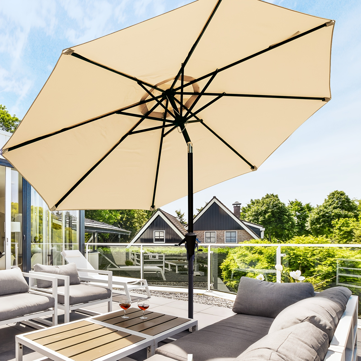 Patio Umbrella 9FT Market Table Style with Dual Vents, Tilt, Crank and Eight Color Options — image 14