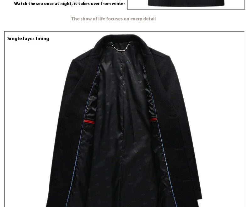 Men's Woolen Coat Business Casual Long