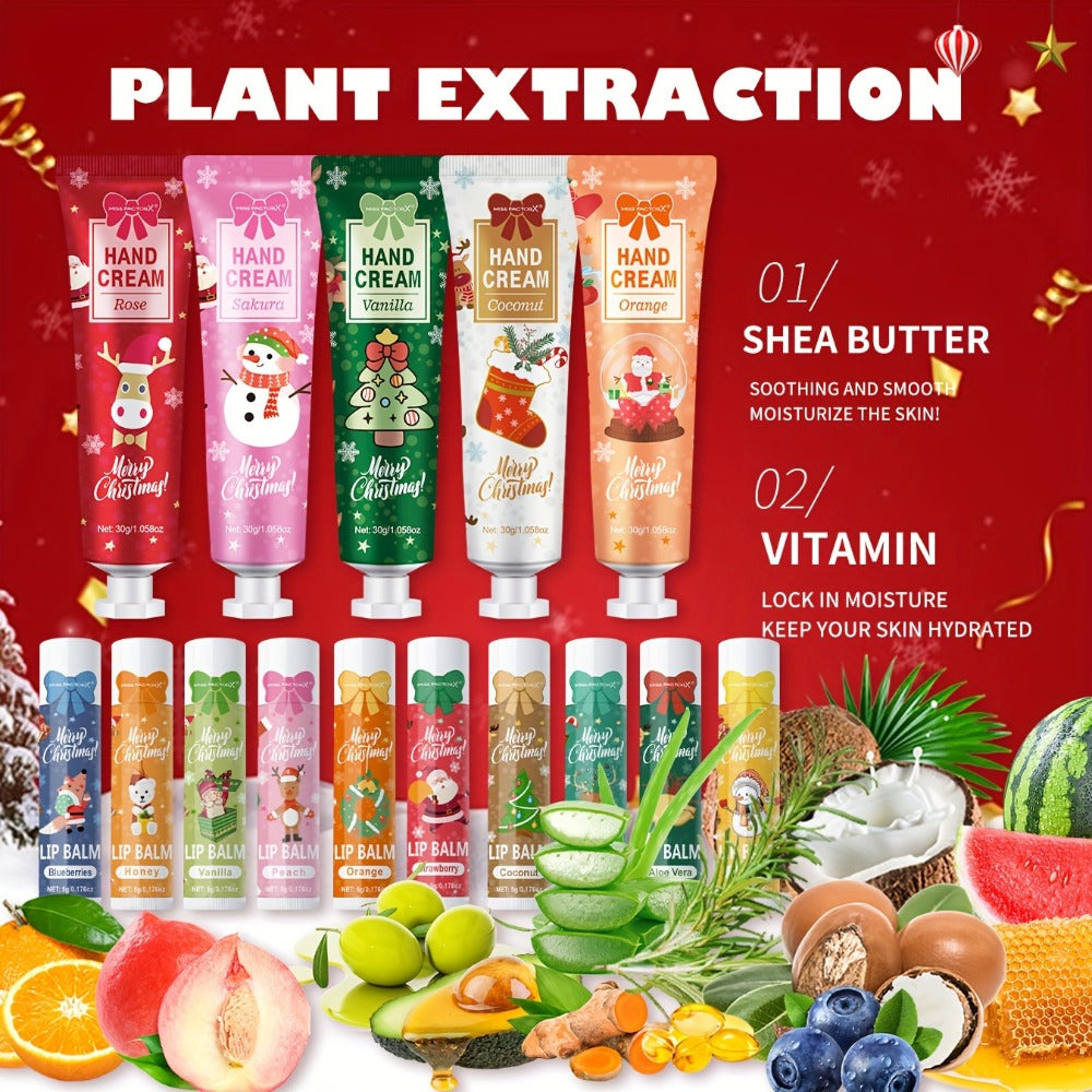 Bulk Gift Set 120 Pieces Lip Balm & Hand Cream with Red Velvet Bags & Holiday Cards – Moisturizing Party Favors for Colleague