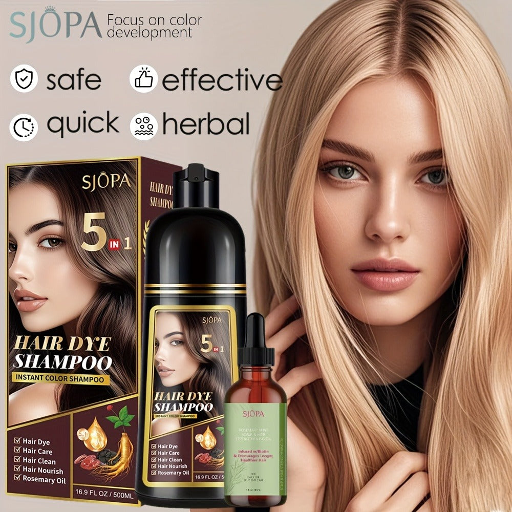 Glycerin Hair Color Shampoo Gift Set with Rosemary Oil, 5-in-1 Color & Care Formula 16.91oz, Gentle Non-Irritating Gray Cover
