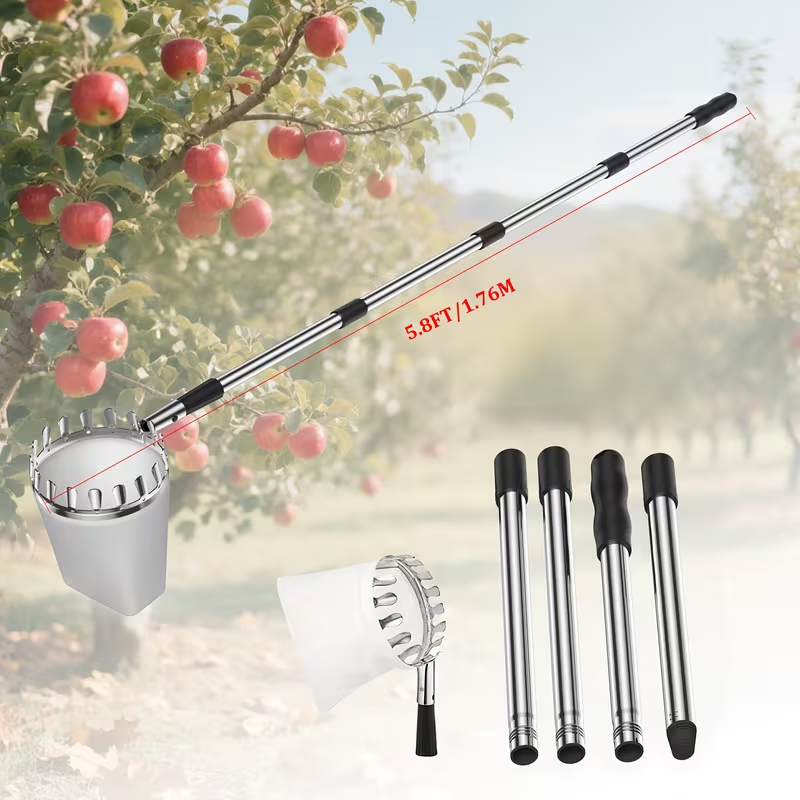 Stainless Steel Fruit Picker with Adjustable 63 to 157 Inch Extension Pole and Non-Slip Handle for Orchard Harvesting — image