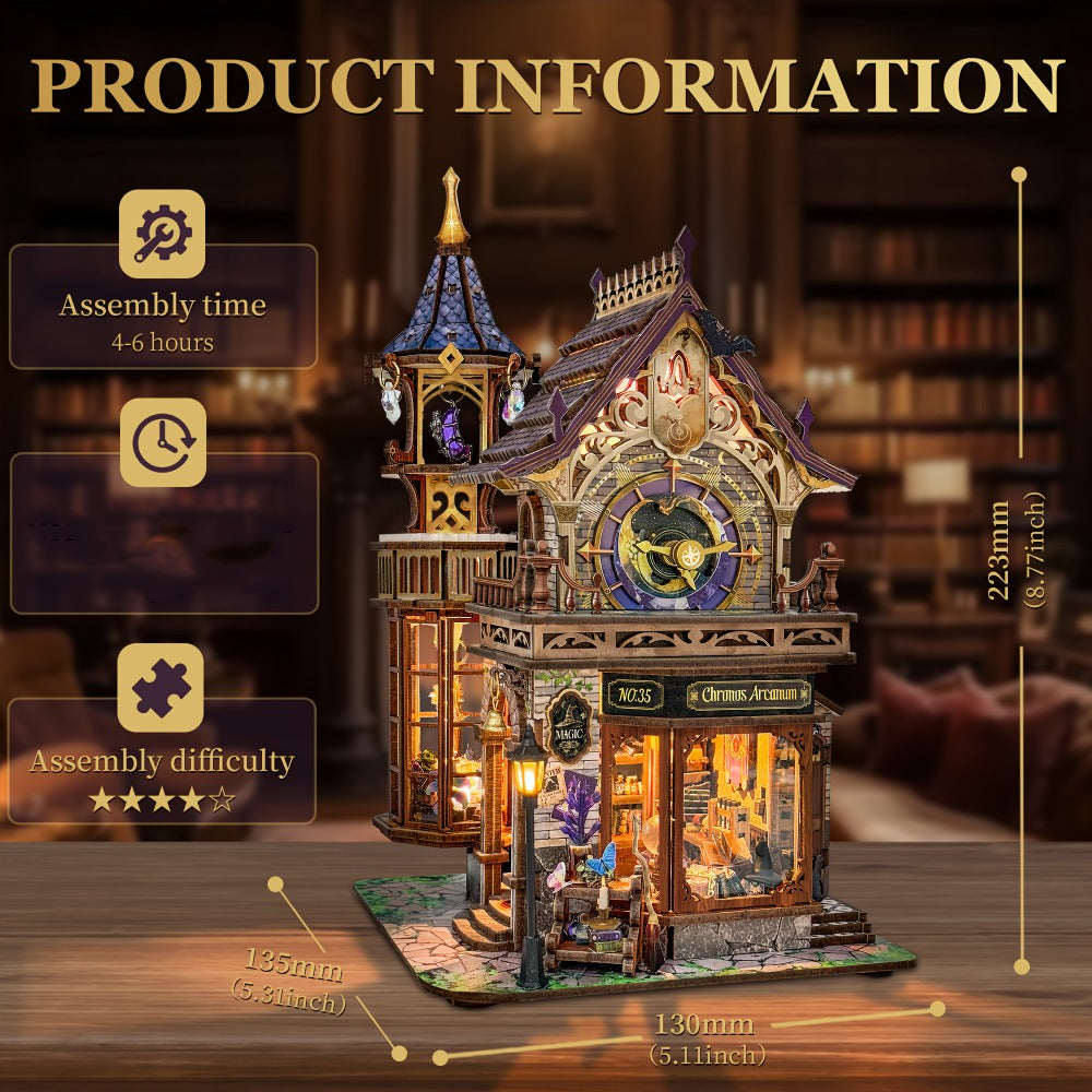 DIY Wood Miniature Bookhouse Model Kit SQ-71 Time Magic Club with Mechanical Link System – Adult Collector Dollhouse Display 