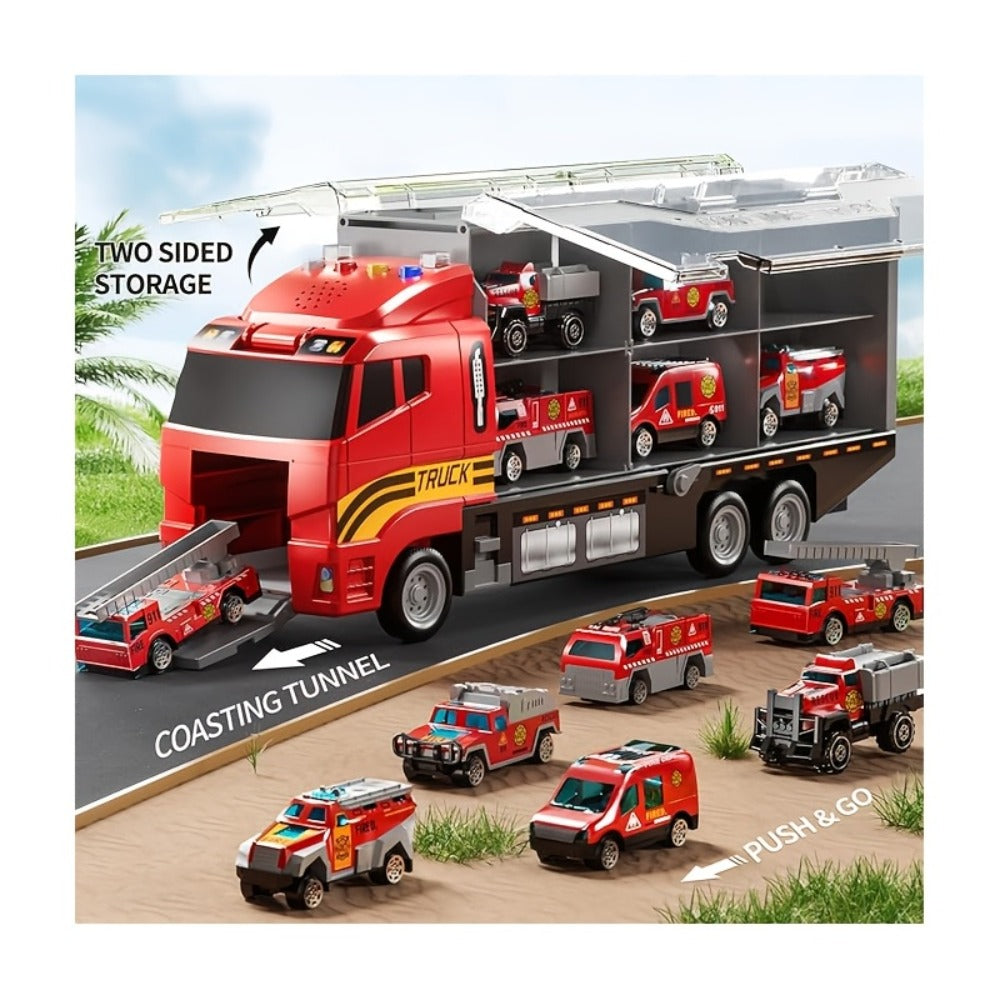 Fire Truck Toy Set for Kids Ages 3-6, Die-Cast Metal Carrier Truck with Play Mat, Emergency Vehicle Collection — image 1