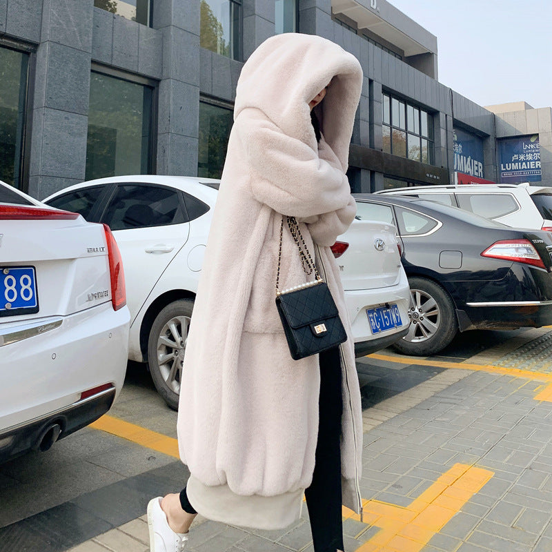 Loose Thick Warm Long Hooded Fur Coat Women Jacket