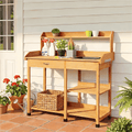 Garden Potting Table 4-Tier with Removable Sink, Adjustable Shelf, Drawer & Side Hooks, Outdoor Planter Stand for Yard Greenh