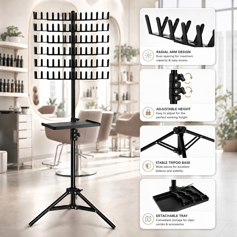 Braiding Hair Rack 144 Pegs Height Adjustable 2-Side Hair Extension Holder Stand with Tray – Foldable Portable Professional B