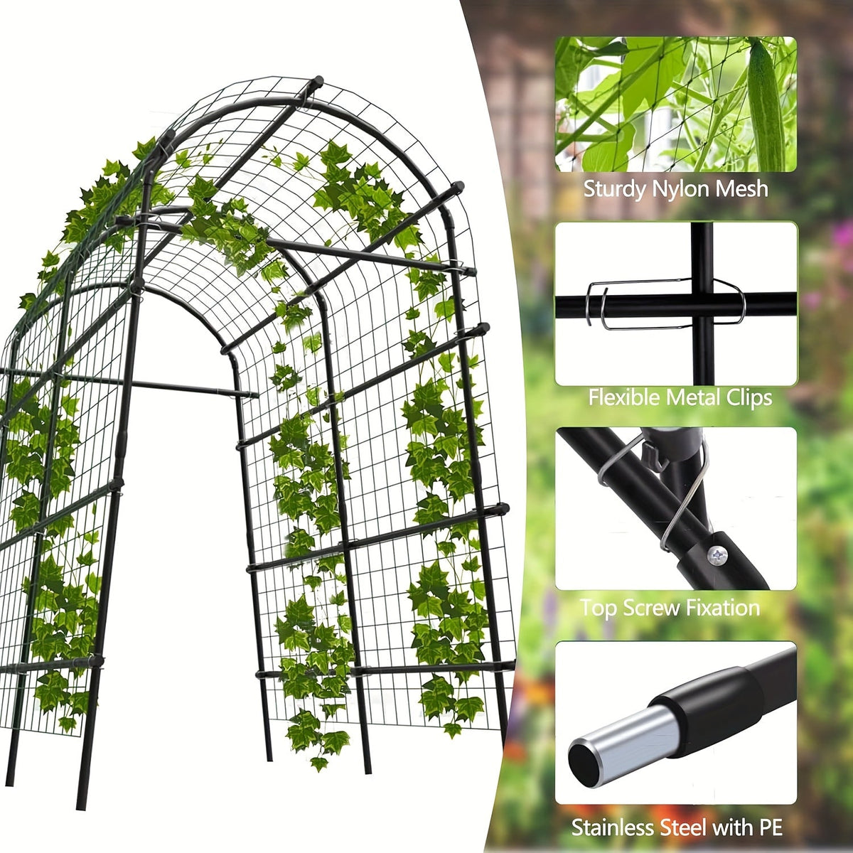 Climbing Arch Trellis 7.5ft Adjustable Metal Grid Garden Archway — image 1