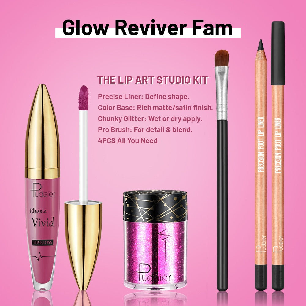 Four-Piece Glitter Lip Art Set with Loose Glitter Pot, Color Tube, Liner Pencil and Applicator Brush — image 6