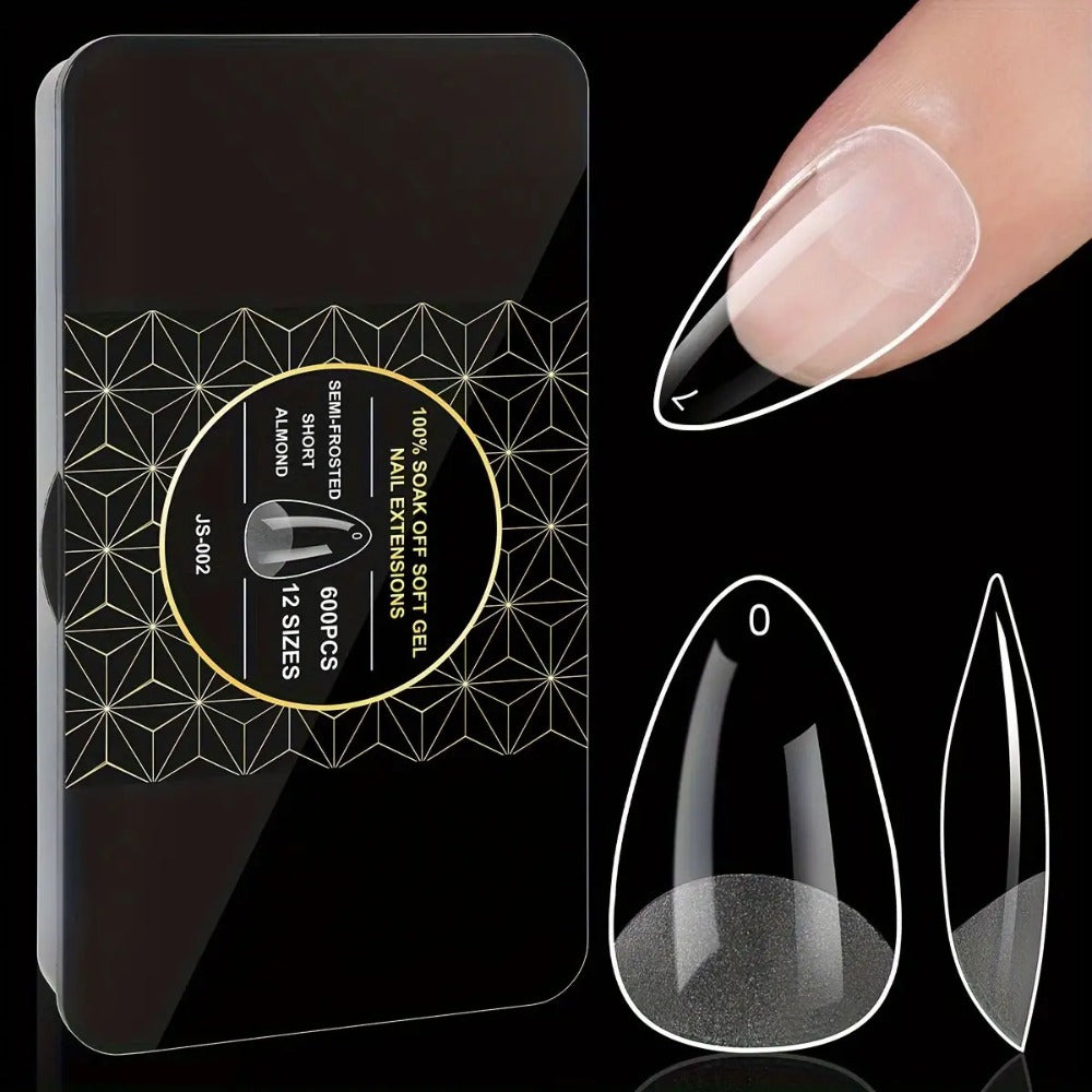 Gel Nail Tips 600 Pieces Clear Crystal Full Cover Nail Extensions – Almond Oval Coffin Stiletto Square Short Medium Long Soft