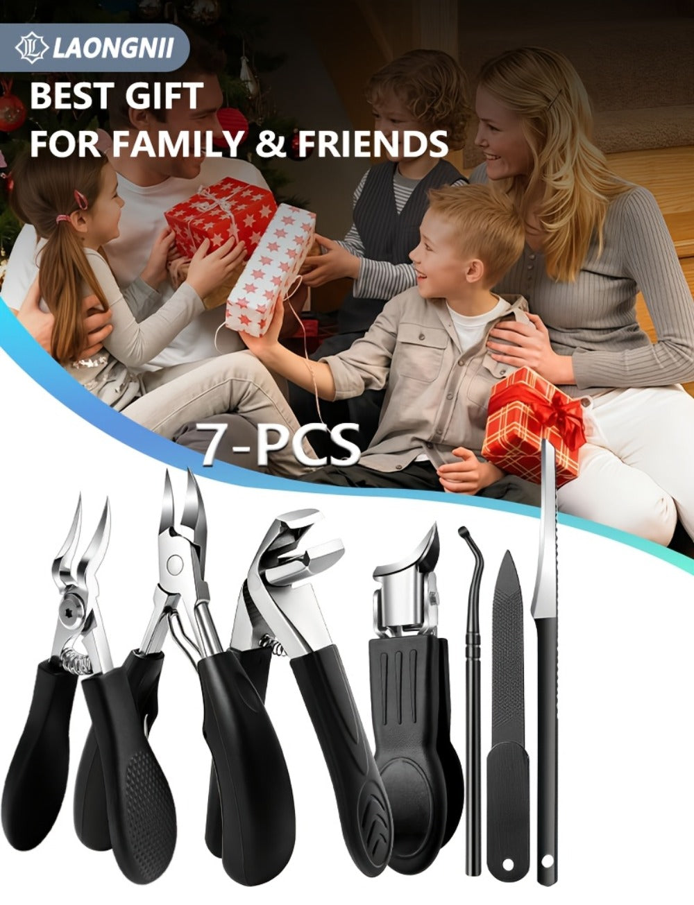 Seven-Piece Toenail Clipper Kit with Angled Nippers, Curved Blade Tool, Nail File and Lifter — image 12