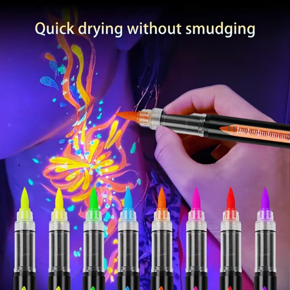 Face Body Paint Pen Set 8 Colors with 105 Tattoo Stencils, Glow in the Dark Neon UV Blacklight Face Paint — image 12