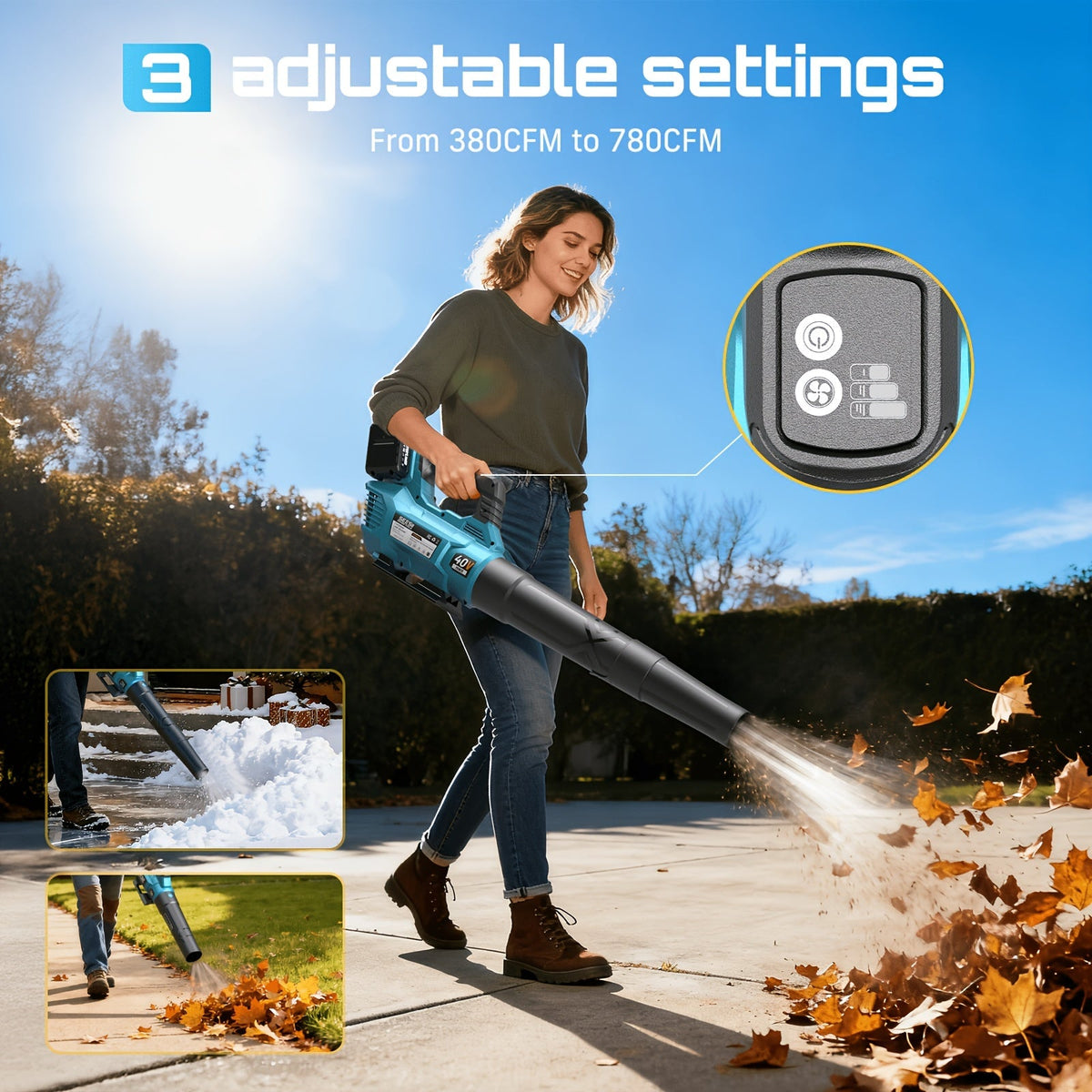 Cordless Leaf Blower 780CFM 40V Brushless, Seesii with 2x4000mAh Batteries & 2 Chargers, Turbo Button — image 5