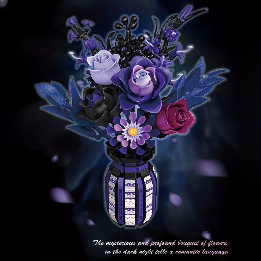 1218-Piece Gothic Flower Bouquet Building Block Model with Mixed-Color Blooms and Brick-Built Vase — image 4