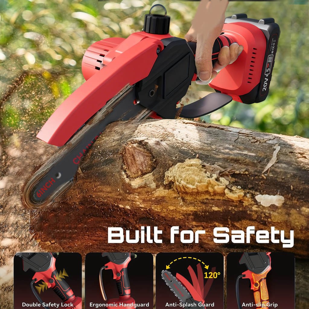 6-Inch Foldable Cordless Pole Saw with Two Chains, Red or Yellow Dual-Battery Packs and Black Option — image 7