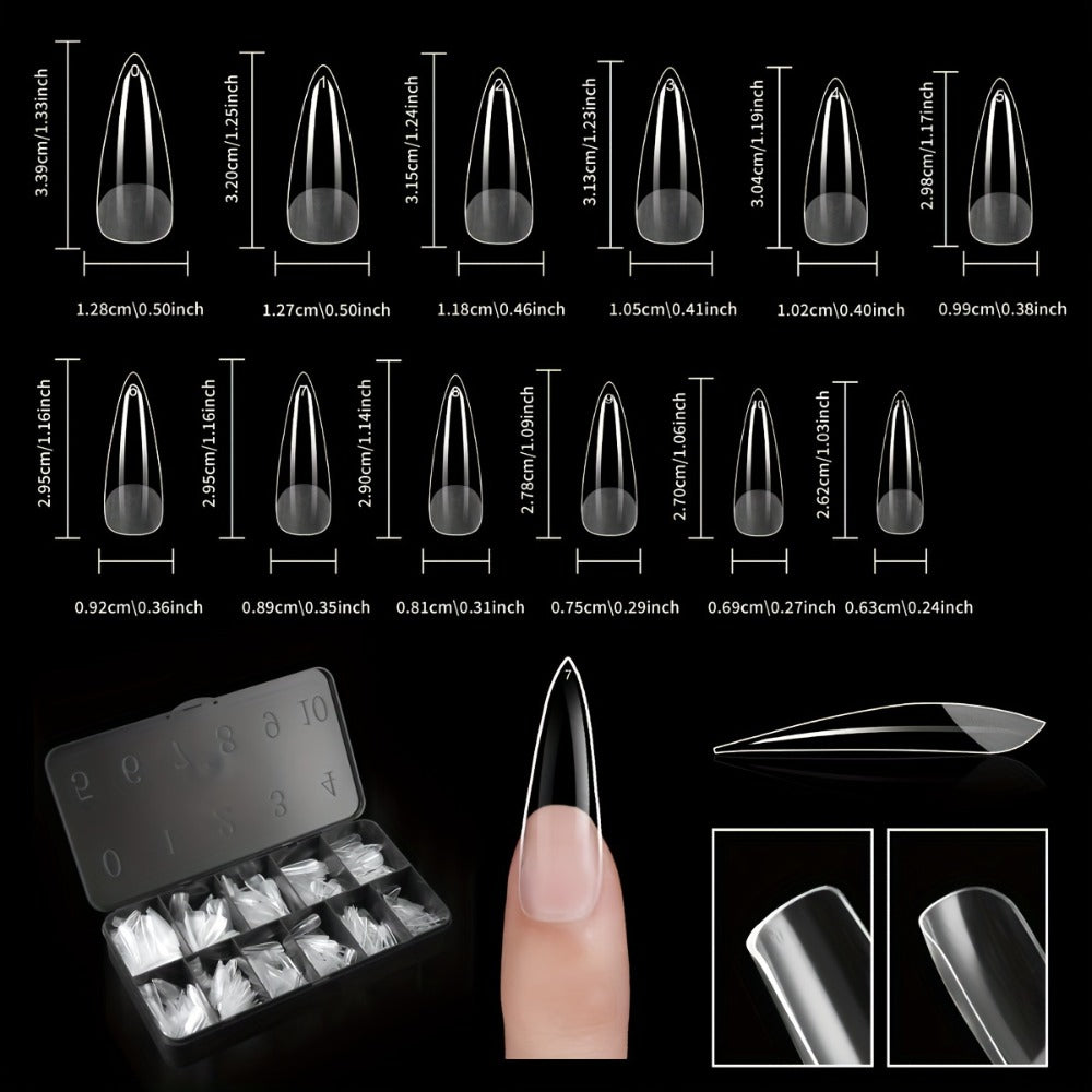 Gel Nail Tips 600 Pieces Clear Crystal Full Cover Nail Extensions – Almond Oval Coffin Stiletto Square Short Medium Long Soft
