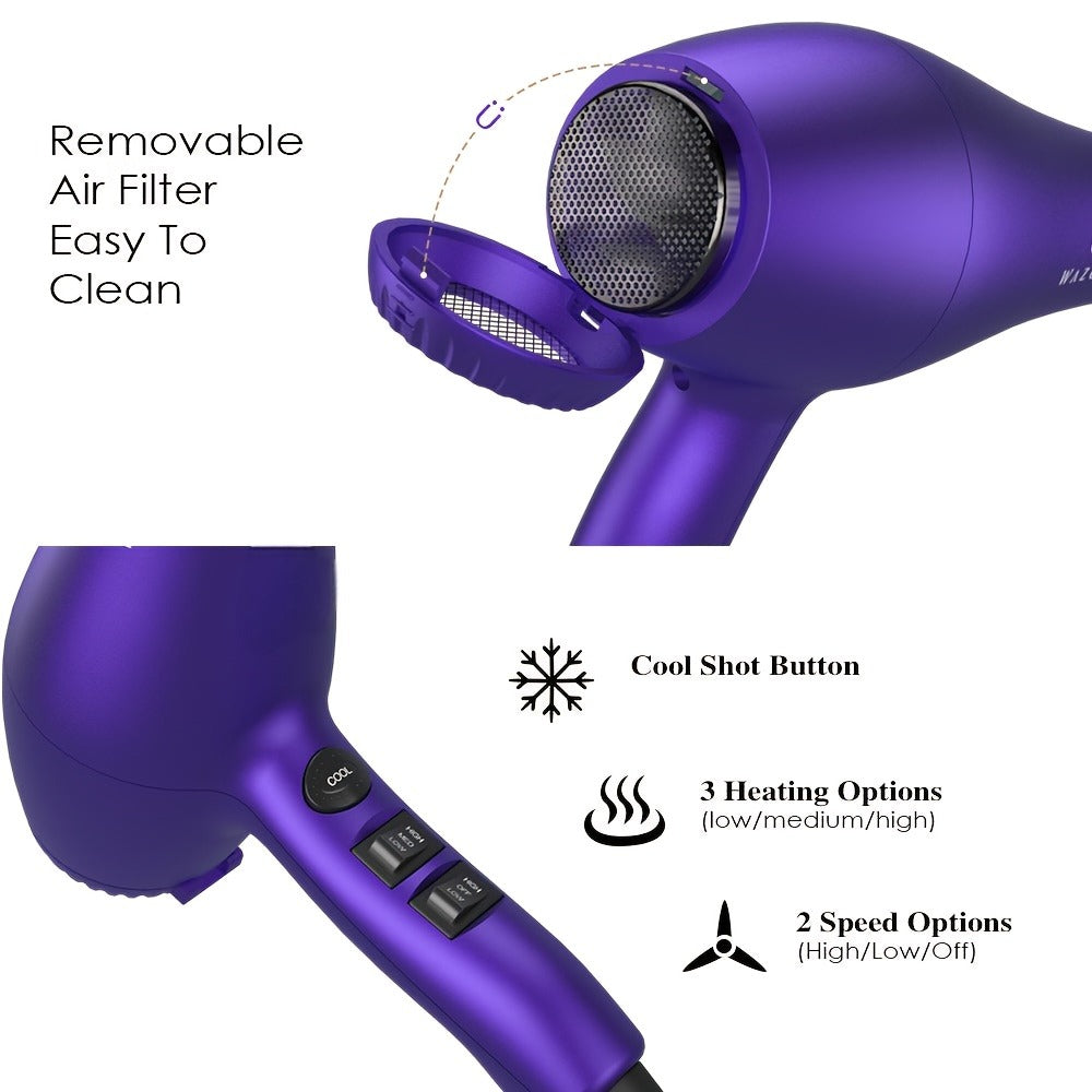 1875W Ionic Hair Dryer with Diffuser Concentrator Comb Nozzle – Professional Blow Dryer DC Motor 3 Heat 2 Speed Cool Shot Ant