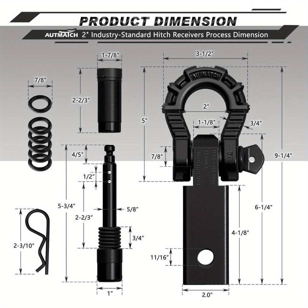 Shackle Hitch Receiver 2-Inch 68, 000 lb Break Strength with 3/4" D-Ring & 5/8" Hitch Lock Pin – Heavy Duty Drop Forged Steel