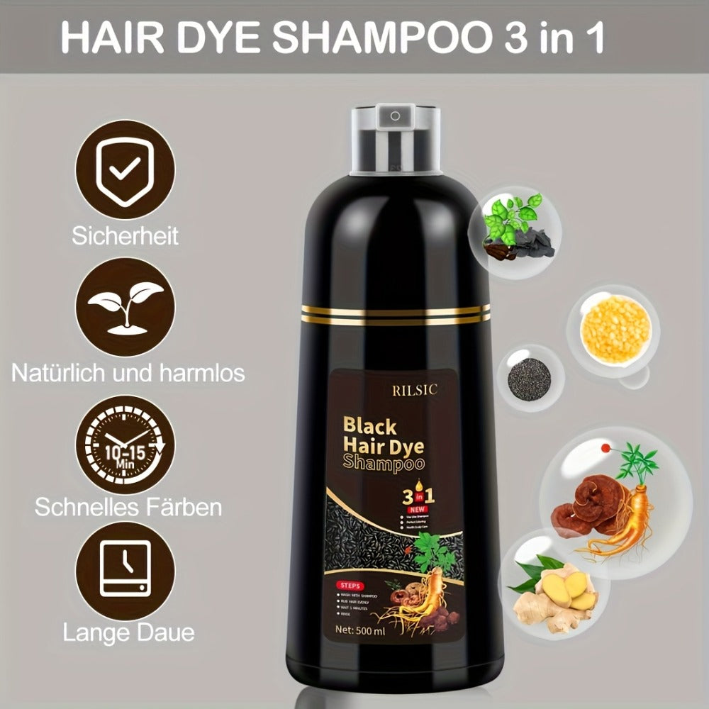 Grey Hair Coverage Shampoo 2 Pack 3-in-1 Herbal Hair Dye Kit with Plant-Based Squalane Colors for Bath Time, Home Spa and Per
