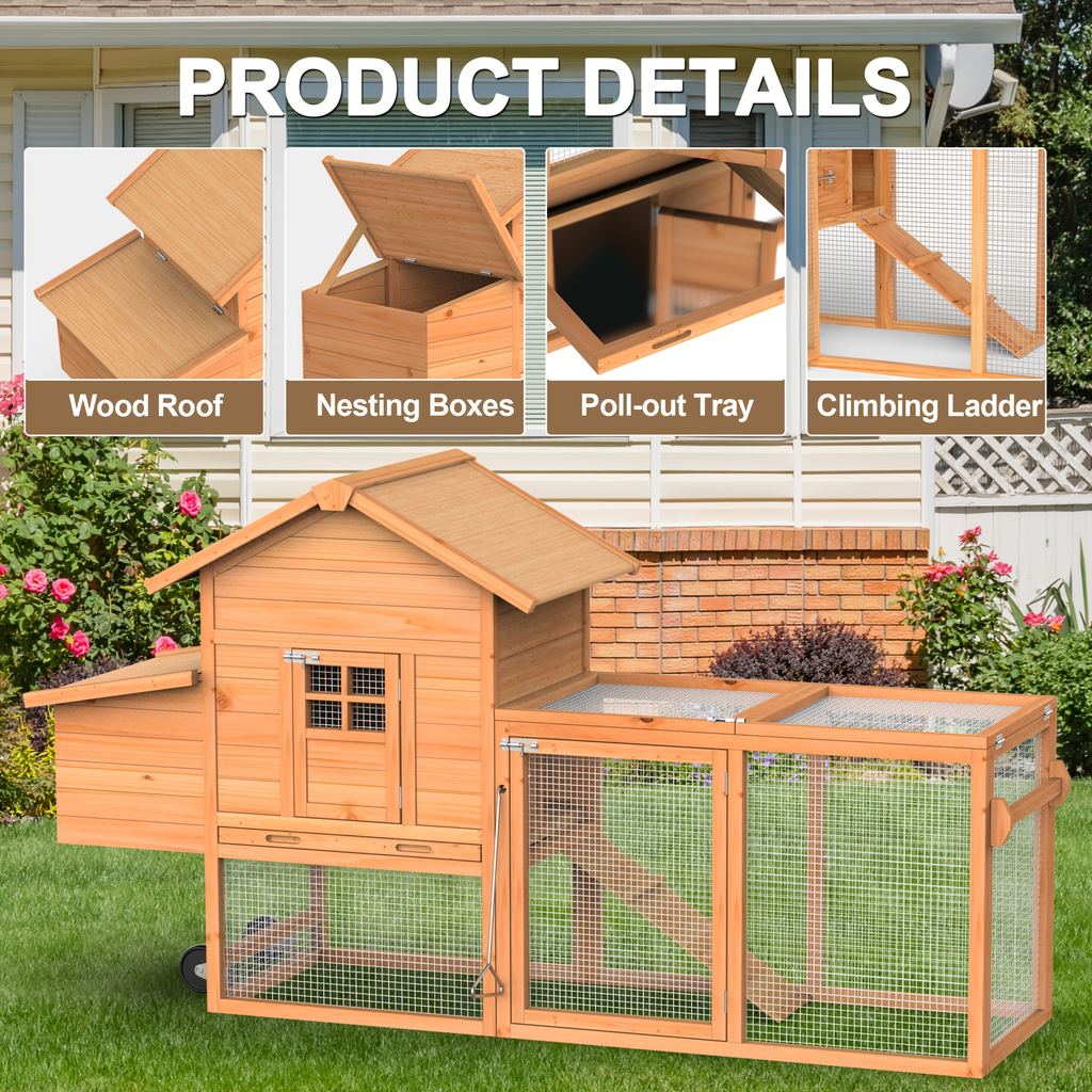 Portable Wooden Chicken Coop with Wheels, Nest Box and Wood Roof or Sunshine Board Run Option — image 17