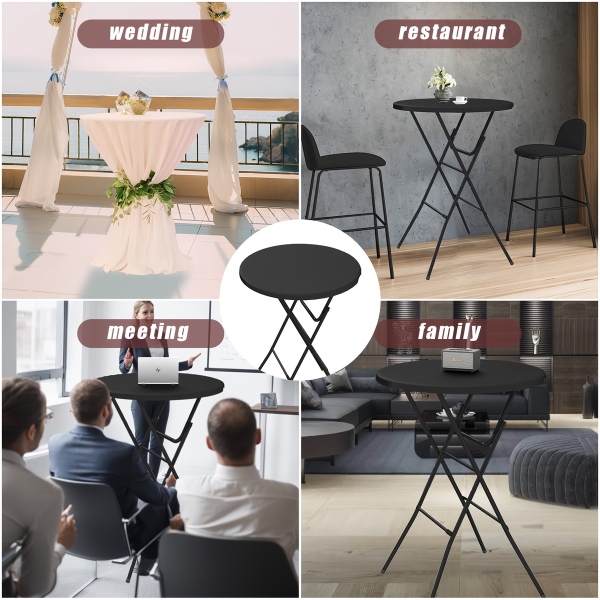 Round Bar-Height Folding Table with 31.5-Inch Top in Black or Black-and-White Two-Piece Set — image 16