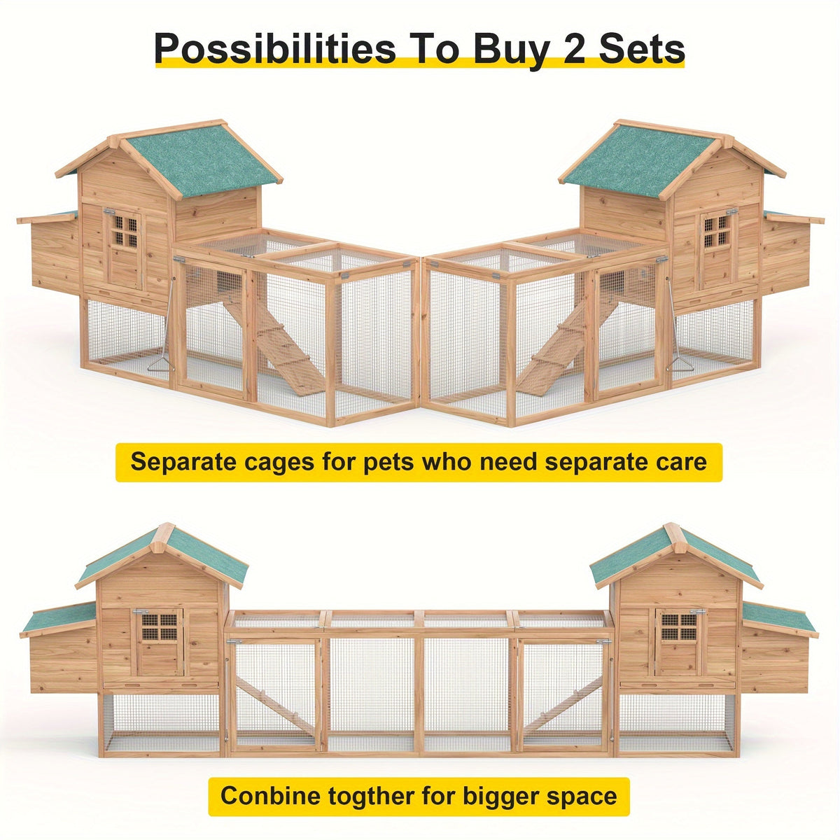 Chicken Coop for Outdoor Backyard Poultry in a Wooden 80.75in Run and Nest Box Design with a Brown Frame — image 4