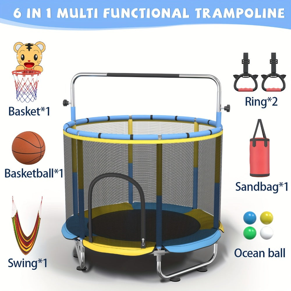 Kids Trampoline with Enclosure and Gymnastics Bar, 60" Height Adjustable Safety Net Trampoline for Toddlers Ages 3+ — image 6
