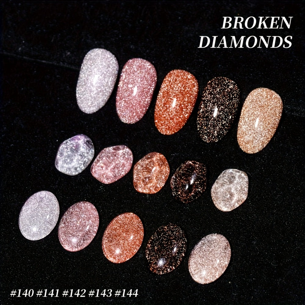 Gel Nail Polish 5-Color Pastel Diamond Glitter Set in Frame Bottles, Shades 140-144, with UV/LED Soak-Off Cure — image 5